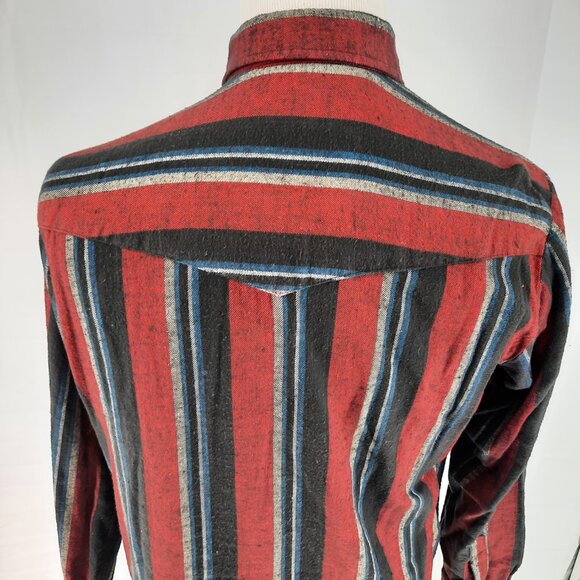 ELY CATTLEMAN Western Flannel Striped Pearl Snap Shirt Men’s Size Large Rodeo - Picture 6 of 8